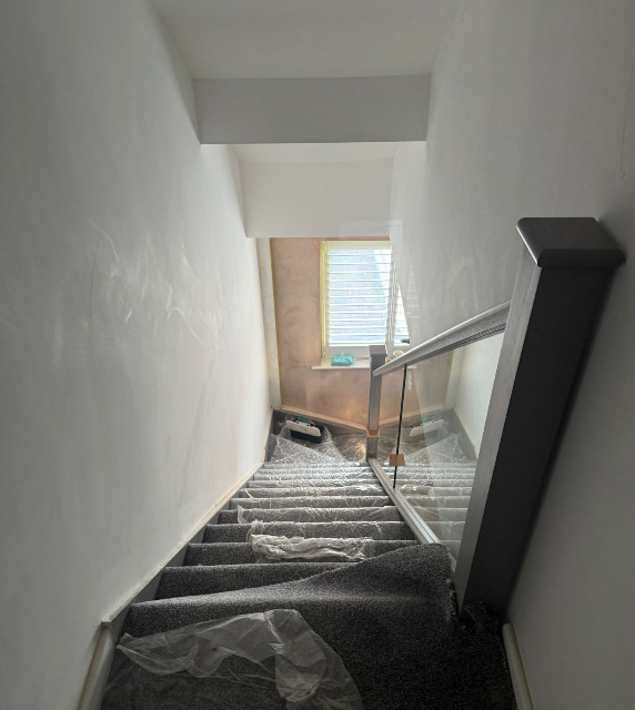 Interior wall finishing in progress