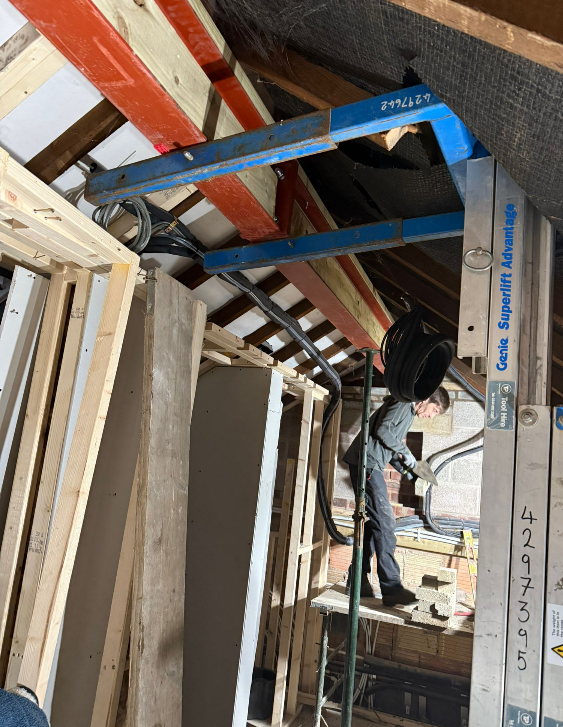 Exposed roof structure during building work