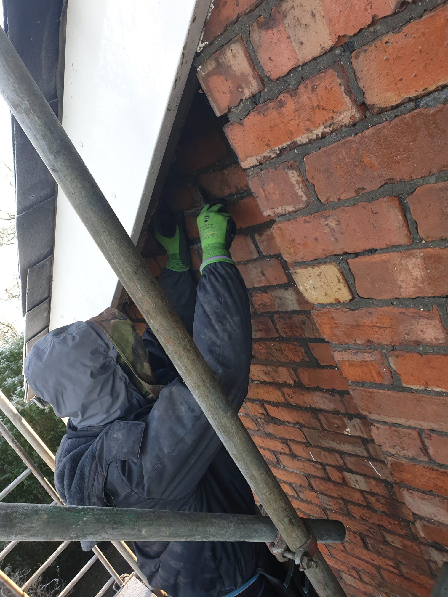 Brick wall repair in progress